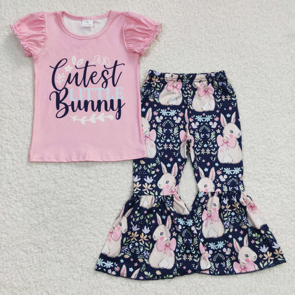 Cutest Little Bunny Letters Pink Navy Girls Easter Outfits