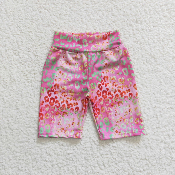 Leopard Print Pink Girls Cycling Shorts