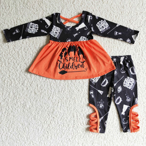 Smell Children Black Orange Legging Girls Halloween Outfits