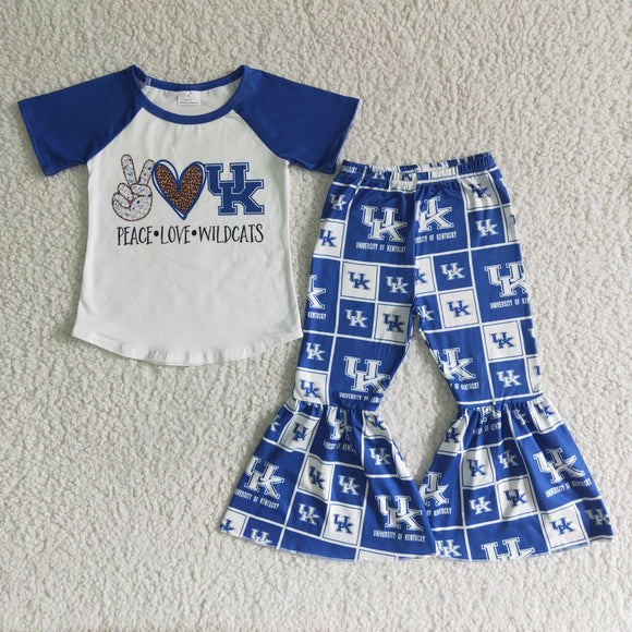Wildcats Football Team Blue Girls Short Sleeve+Trousers Sets