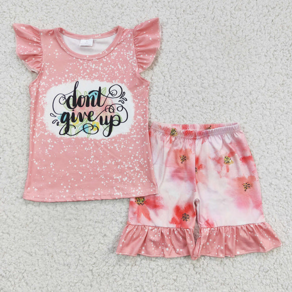 Promotional Don' t give up Pink Floral Girls Shorts Sets