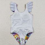 Cartoon Tiger Leopard Print Purple Girls Swimsuits