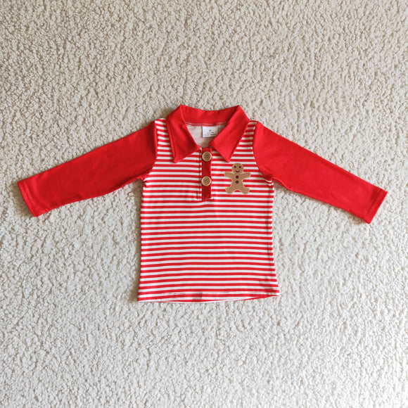 Gingerbread Red Stripe Boys Christmas Top