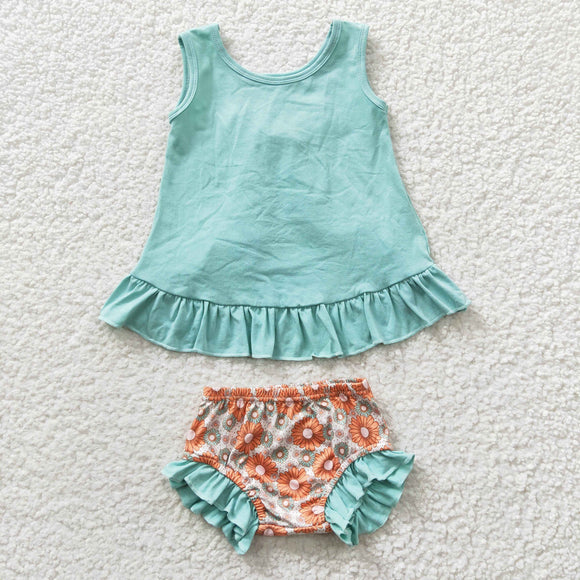 Floral Blue Bows Ruffles Bummies Sets