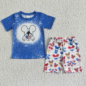Promotional Cartoon Castle Blue White Boys 4th of July Outfits