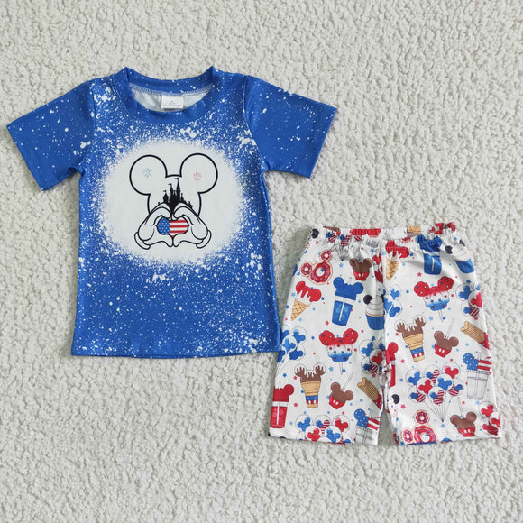 Promotional Cartoon Castle Blue White Boys 4th of July Outfits