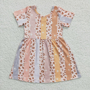 Promotional Stars Leopard Print Girls Short Sleeve Dress