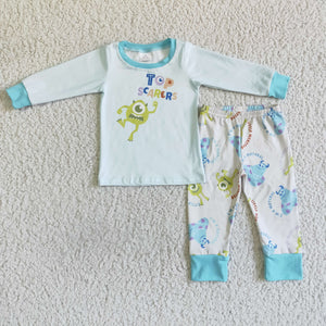 Promotional Cartoon Eye Sky Blue Boys Long Sleeve Pajamas