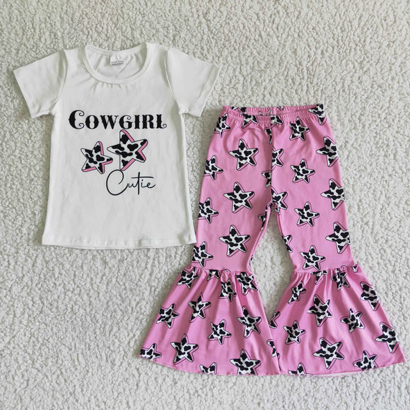 Promotional Cowgirl Cutie Stars Girls Short Sleeve+Trousers Sets