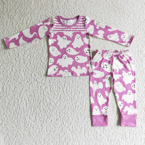 Ghost Stripe Purple Girls Halloween Pajamas