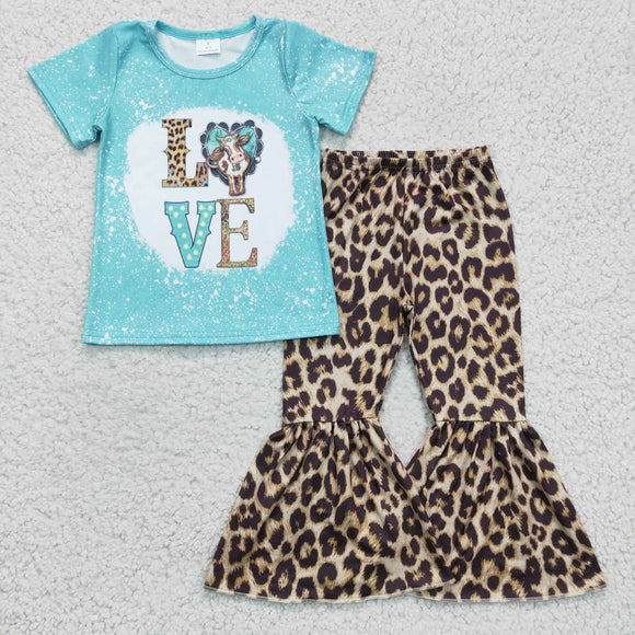 Love Cow Leopard Print Blue Girls Valentine Outfits