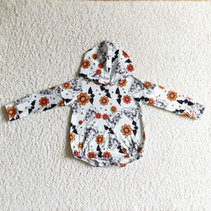 Ghost Orange Floral White Hoodie Girls Halloween Romper