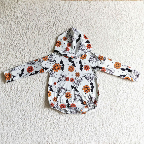 Ghost Orange Floral White Hoodie Girls Halloween Romper