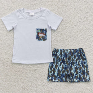 Duck Camo Pocket White Boys Shorts Sets