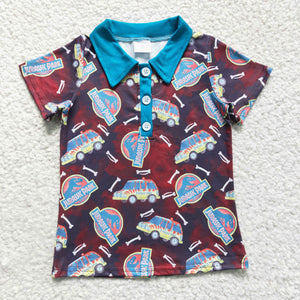 Cartoon Red Blue Polo Boys Short Sleeve Top