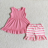 Pink Stripes Cotton Girls Shorts Sets
