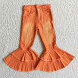 Orange Bleached Flared Girls Jeans Pants