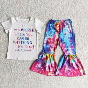 Promotional Tie Dye Girls Short Sleeve+Trousers Sets