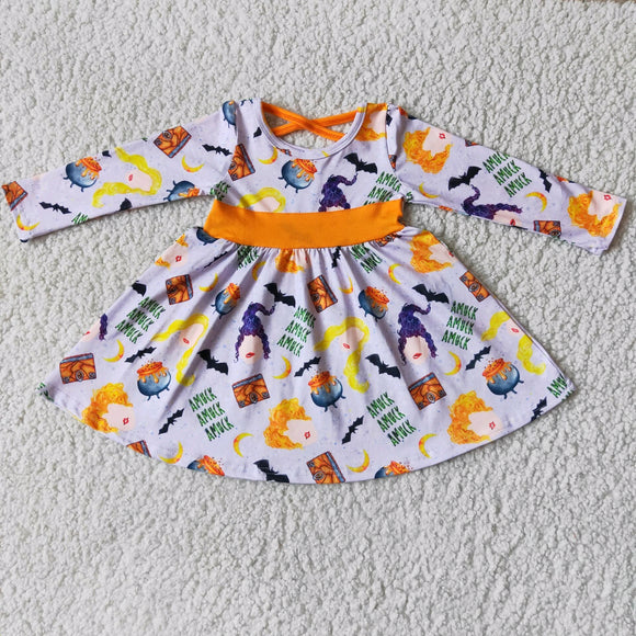 Cartoon Criss-Cross Orange Girls Halloween Dress