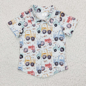 Cartoon Tractor Polo Boys Short Sleeve Top