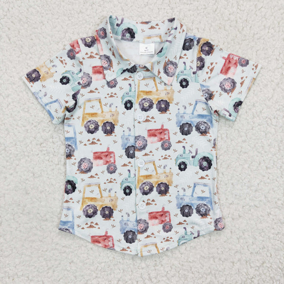 Cartoon Tractor Polo Boys Short Sleeve Top
