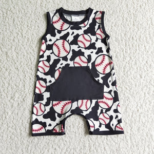 Baseball Black Baby Boys Summer Romper