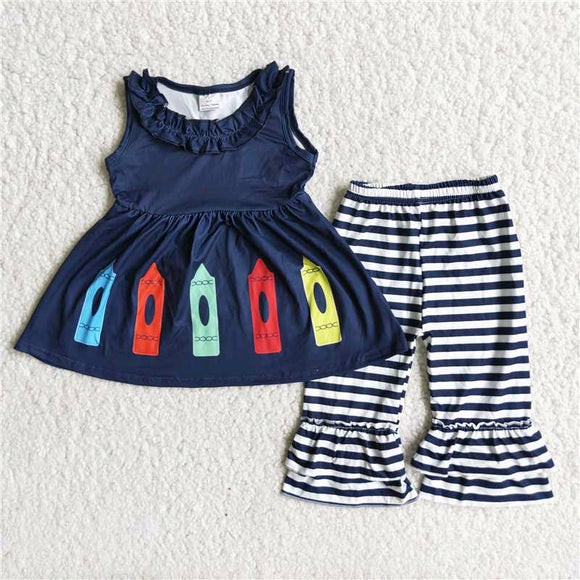 Pencils Navy Stripes Girls Back to School Outfits