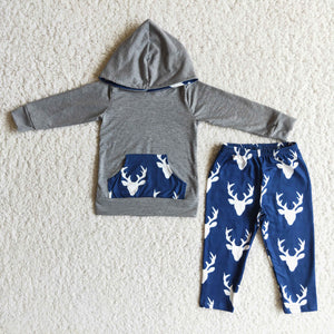 Promotional Reindeer Gray Hoodie Sets Boys Christmas Outfits