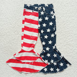 Red Stripe Stars Navy Flared Girls 4th of July Pant Jeans