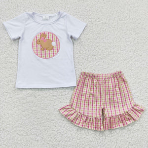 Bunny Plaid White Pink Girls Easter Outfits