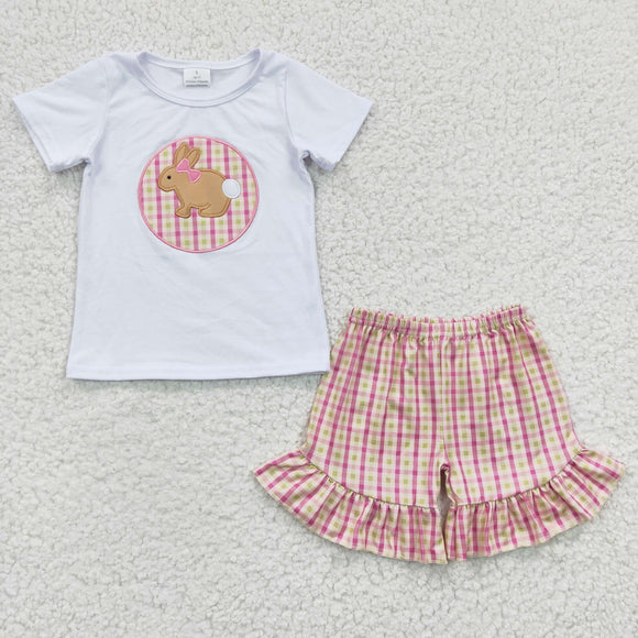 Bunny Plaid White Pink Girls Easter Outfits