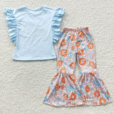Trouble never lookes sweet Floral Girls Short Sleeve+Trousers Sets
