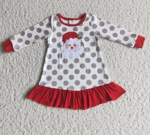 Santa Embroidery Gray Polka Dots Dress Girls Christmas Pajamas