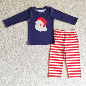 Santa Red Stripe Navy Boys Christmas Outfits