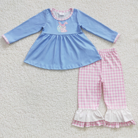 Egg Bunny Plaid Pink Sky Blue Girls Easter Outfits