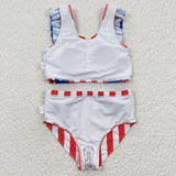 Stars Red White Stripe Ruffles Girls 4th of July Swimsuits