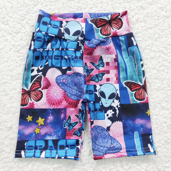 Cartoon Cowgirl Blue Girls Cycling Shorts