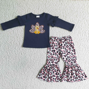Turkey Leopard Print Navy Girls Thanksgiving Outfits