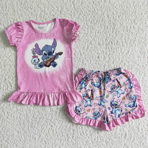 Cartoon Pink Girls Shorts Sets