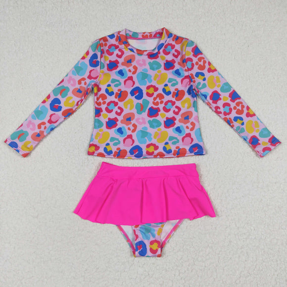 Leopard Print Hot Pink Girls Swimsuits