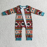 Bear Aztec Red Boys Fall Romper