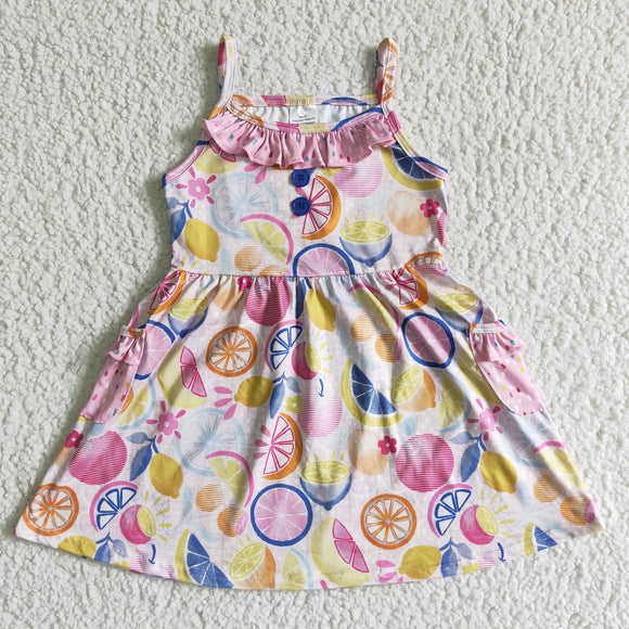 Promotional Lemon Pink Girls Sleeveless Dress