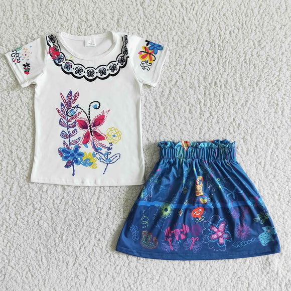 Promotional Cartoon Blue Girls Skirt Sets