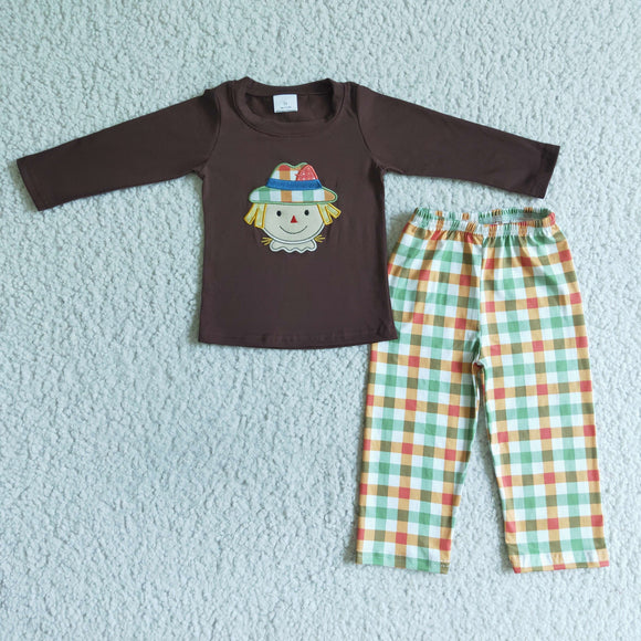 Scarecrow Plaid Brown Boys Long Sleeve+Trousers Sets