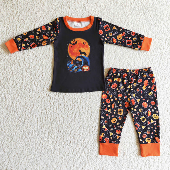 Promotional Pumpkin Candy Orange Black Boys Halloween Pajamas