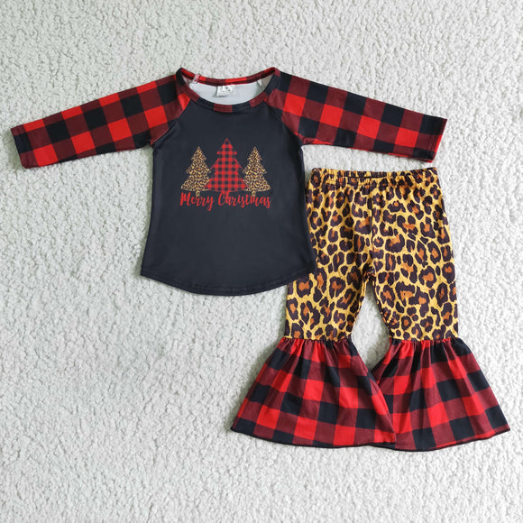 Trees Merry Plaid Girls Christmas Outfits
