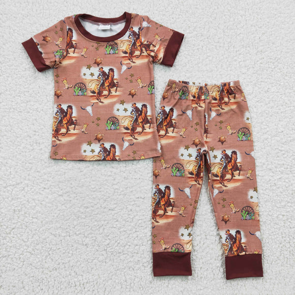 Promotional Rodeo Cowboy Brown Boys Short Sleeve Pajamas