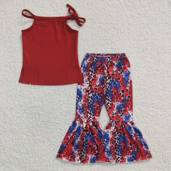 Tassels Leopard Print Red Girls 4th of July Outfits
