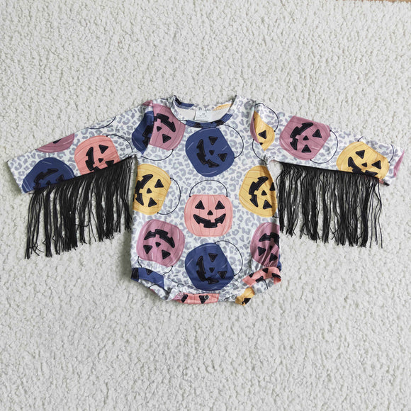 Pumpkin Leopard Print Tassels Halloween Romper