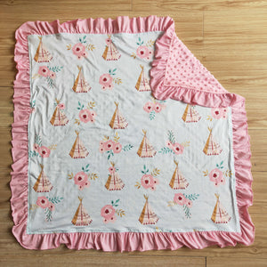 Floral Pink Ruffles Blankets